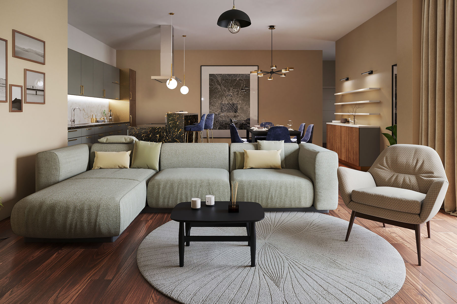 Elegantes Wohnzimmer in Architektenhaus